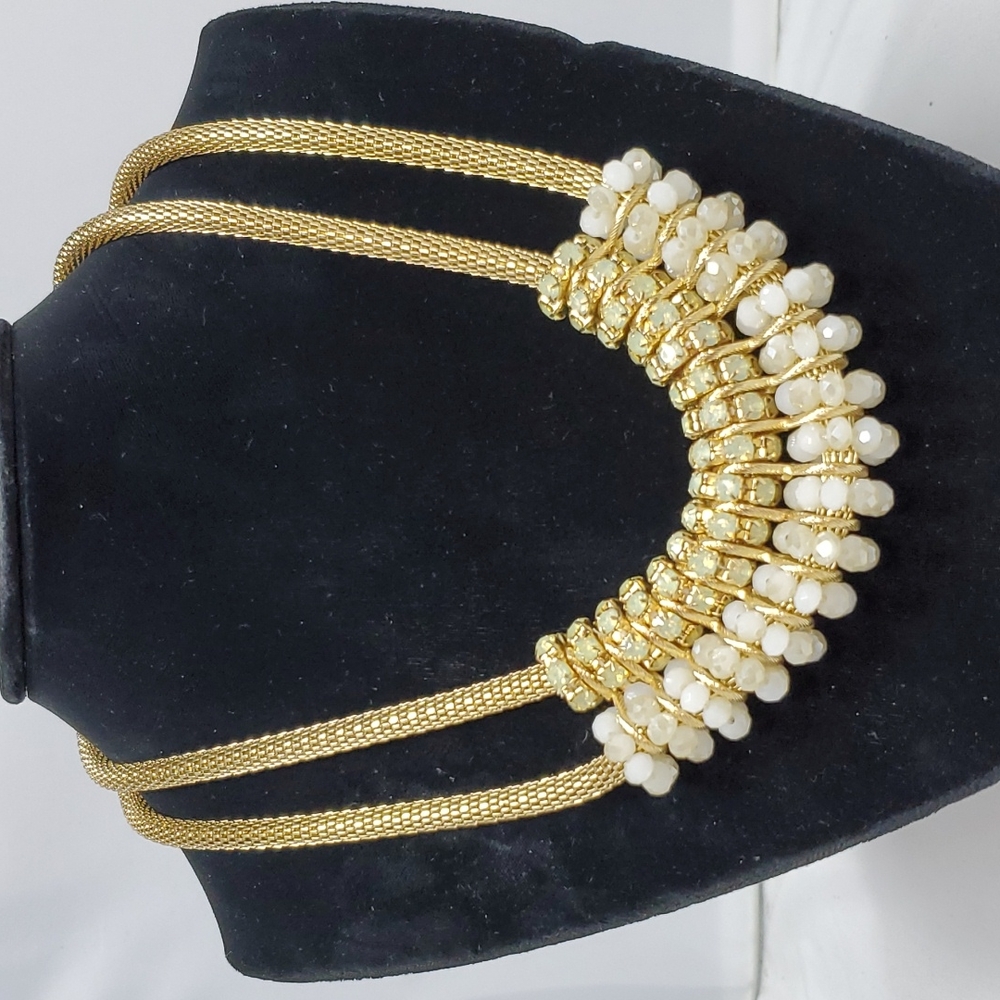 Bijou  Drive gold rope pearl stone chain statement necklace
